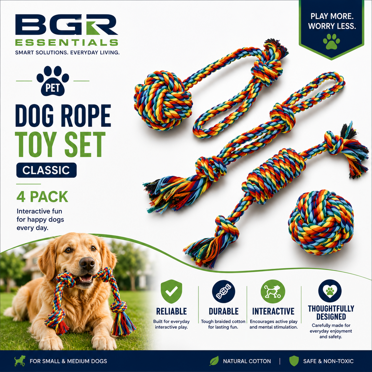 Classic Cotton Rope Dog Toys – 4 Pack
