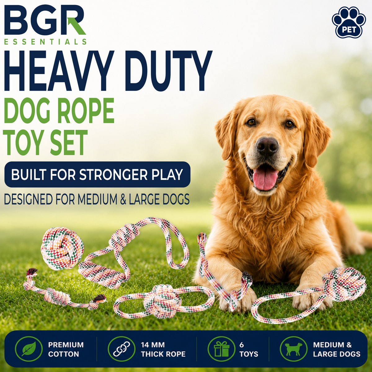 Heavy Duty Cotton Rope Dog Toys – 6 Pack