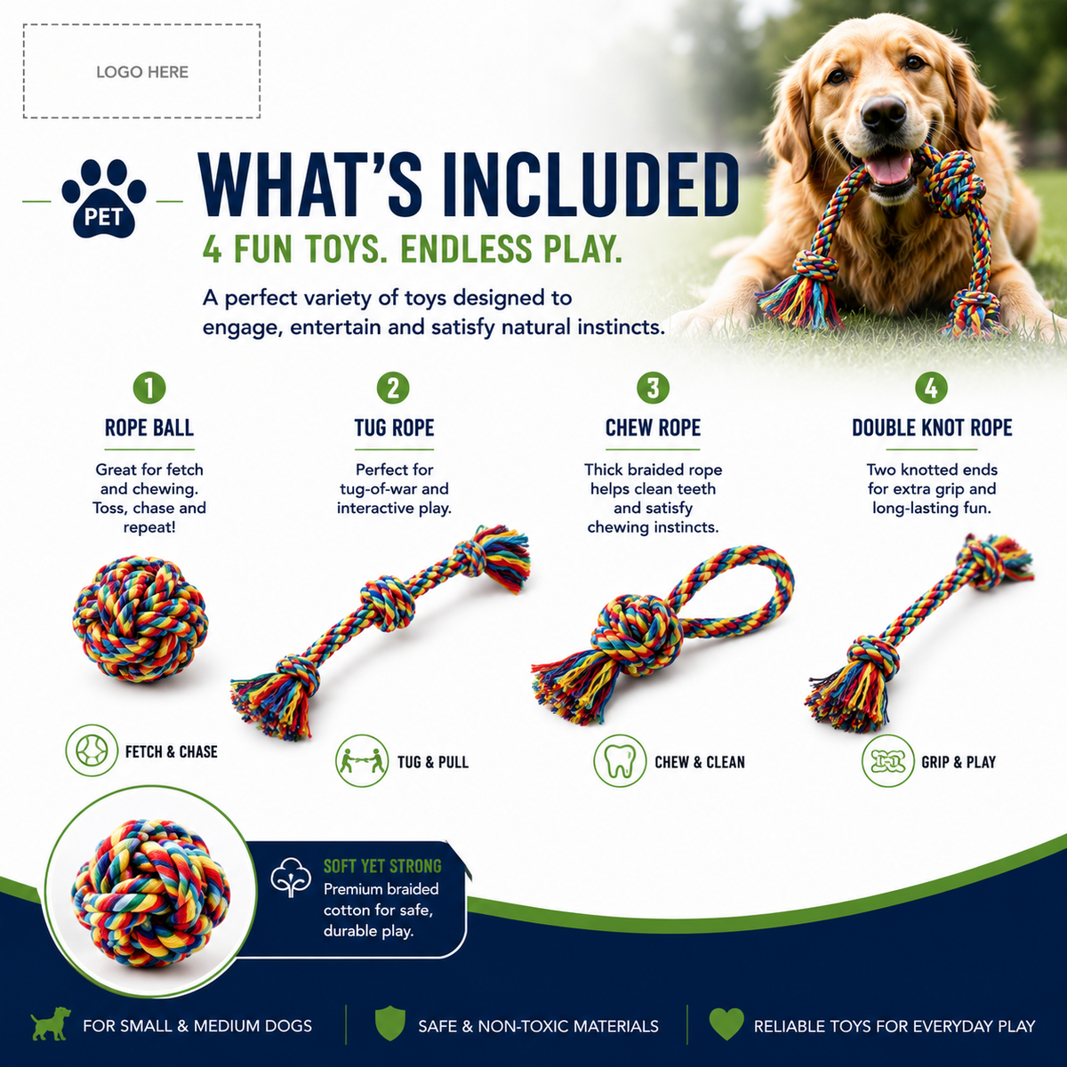 Classic Cotton Rope Dog Toys – 4 Pack