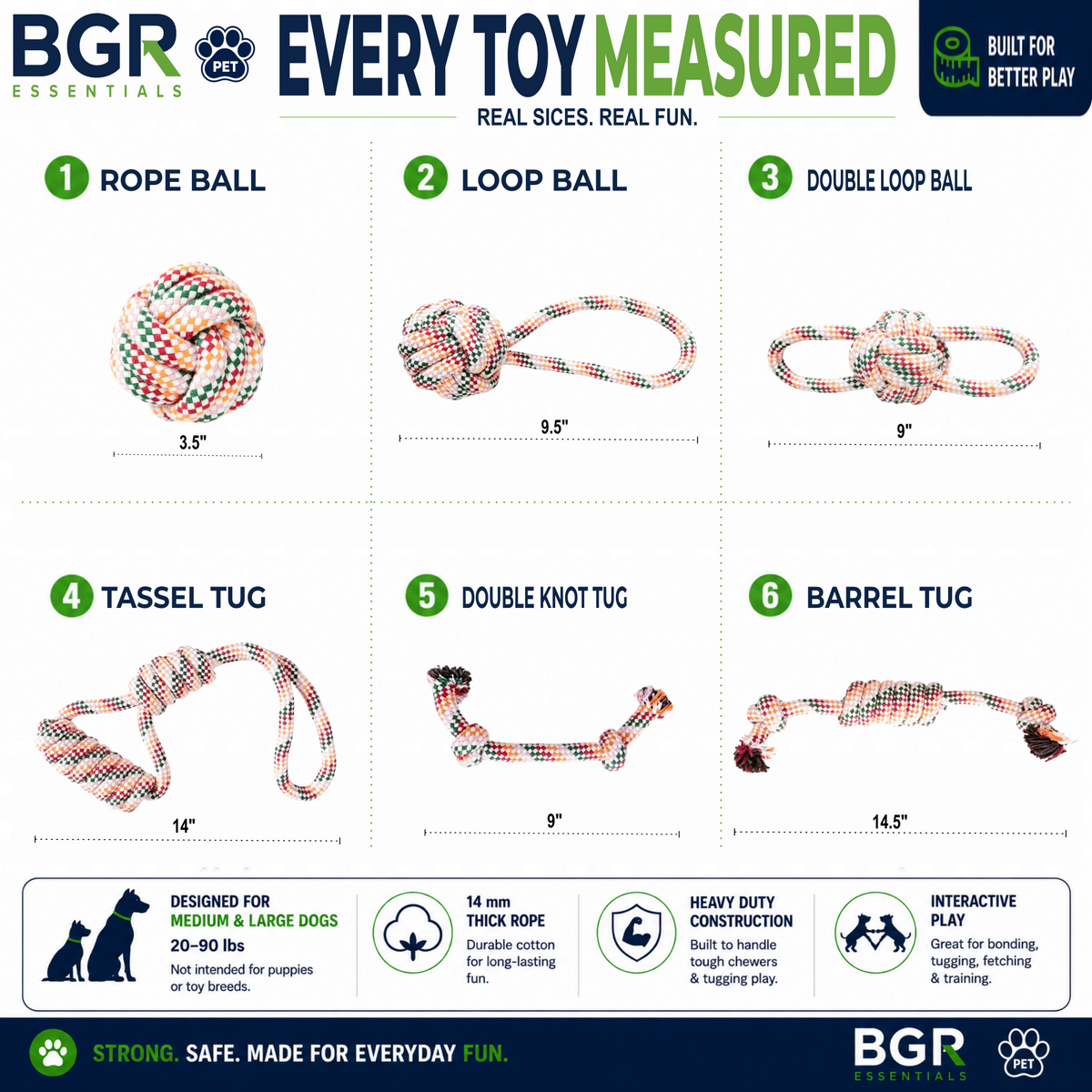 Heavy Duty Cotton Rope Dog Toys – 6 Pack